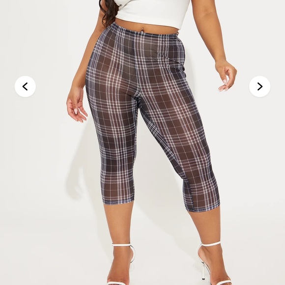 Plaid Sheer gingham mesh capri leggings - Picture 5 of 5